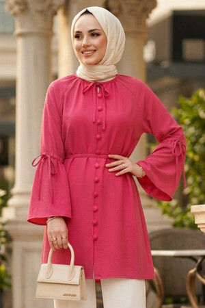 Flounce Sleeved Fuchsia Modest Tunic 20298F - 1