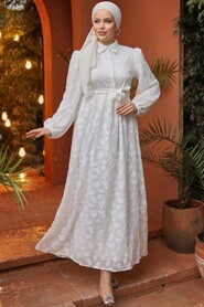 White Chiffon Long Dress 14012B - Thumbnail