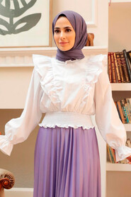 White Hijab Blouse 8428B - 1