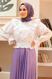 White Hijab Blouse 8428B - 2