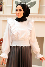White Hijab Blouse 8428B - 5