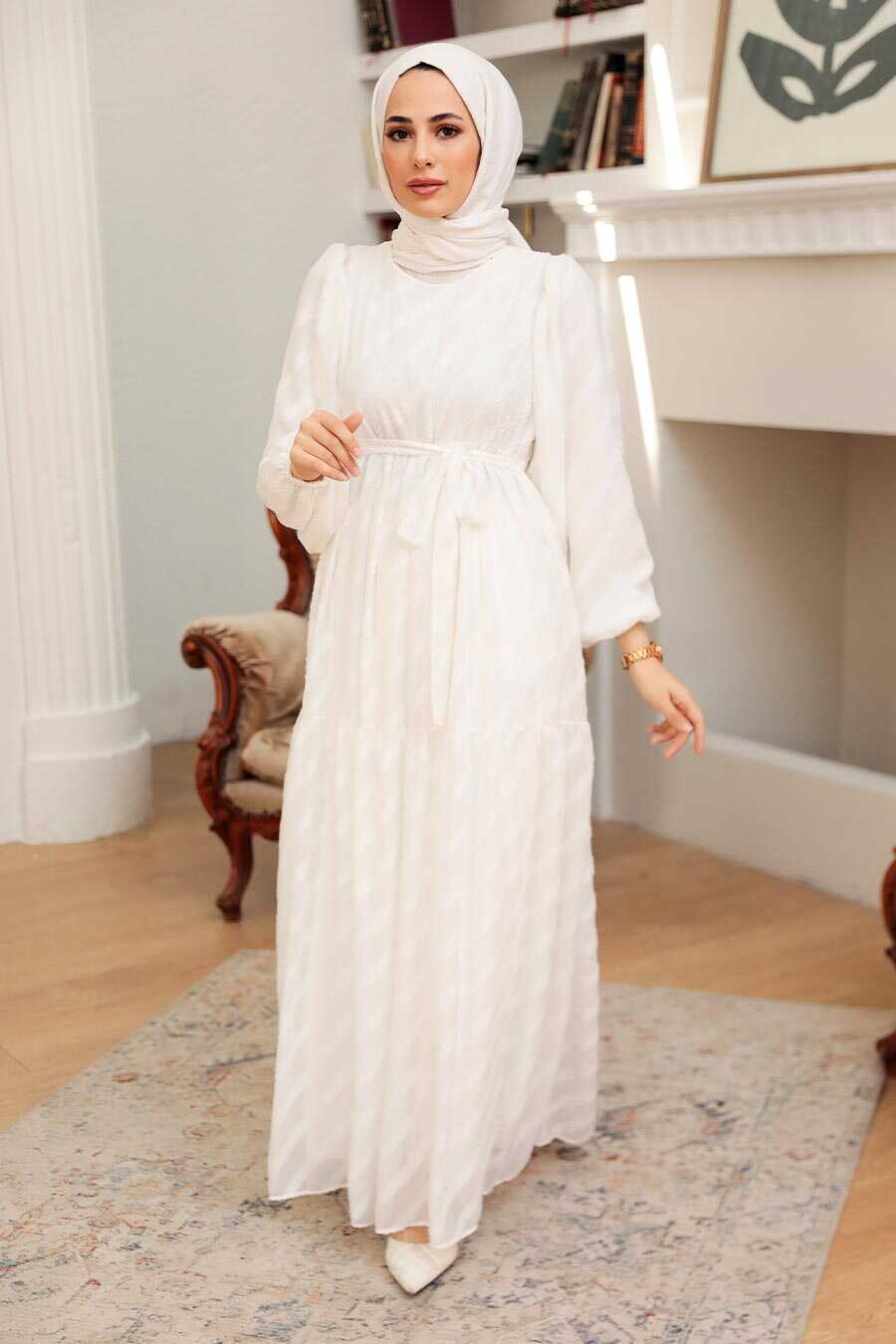 White Hijab Dress 10015b Neva 3623