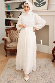White Hijab Dress 10394B - 1