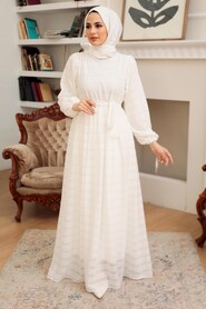 White Hijab Dress 10404B - 1