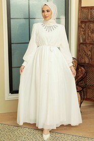 White Hijab Dress 10411B - 1