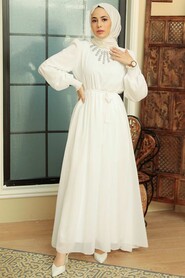 White Hijab Dress 10411B - 2