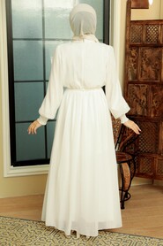 White Hijab Dress 10411B - 3