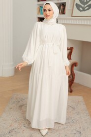 White Hijab Dress 10414B - 1
