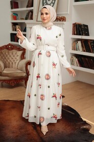 White Hijab Dress 12040B - 1