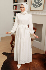 White Hijab Dress 13290B - 1