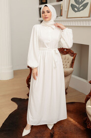 White Hijab Dress 13390B - 2