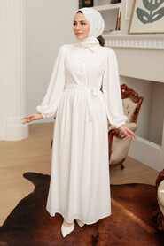 White Hijab Dress 13390B - 1