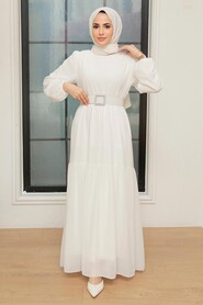 White Hijab Dress 20804B - 1