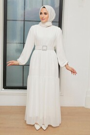 White Hijab Dress 20804B - 4