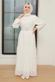 White Hijab Dress 20804B - 2