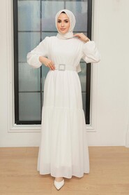 White Hijab Dress 20804B - 3