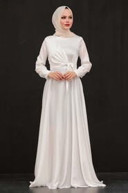 White Turkish Hijab Evening Gown 1420B - 1