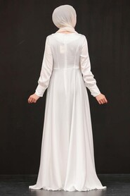  White Turkish Hijab Evening Gown 1420B - 3