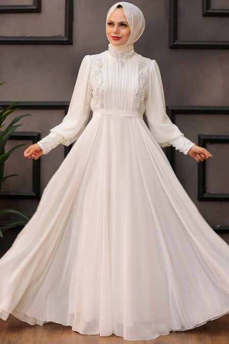  Luxury White Modest Islamic Clothing Prom Dress 25781B - NEVA STYLE