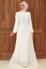  Long White Modest Islamic Clothing Evening Dress 33490B - 3