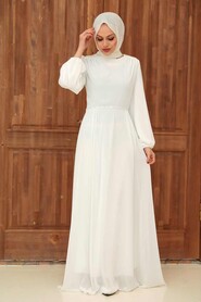  Long White Modest Islamic Clothing Evening Dress 33490B - 2