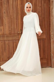  Long White Modest Islamic Clothing Evening Dress 33490B - 1