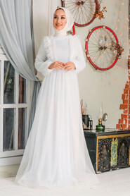 White Hijab Evening Dress 34801B - 2
