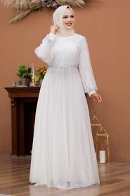  Luxury White Islamic Engagement Gown 3497B - 1