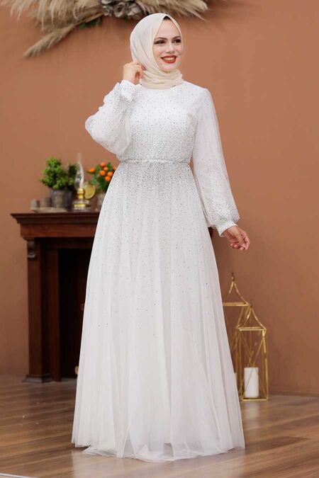  Luxury White Islamic Engagement Gown 3497B - NEVA STYLE