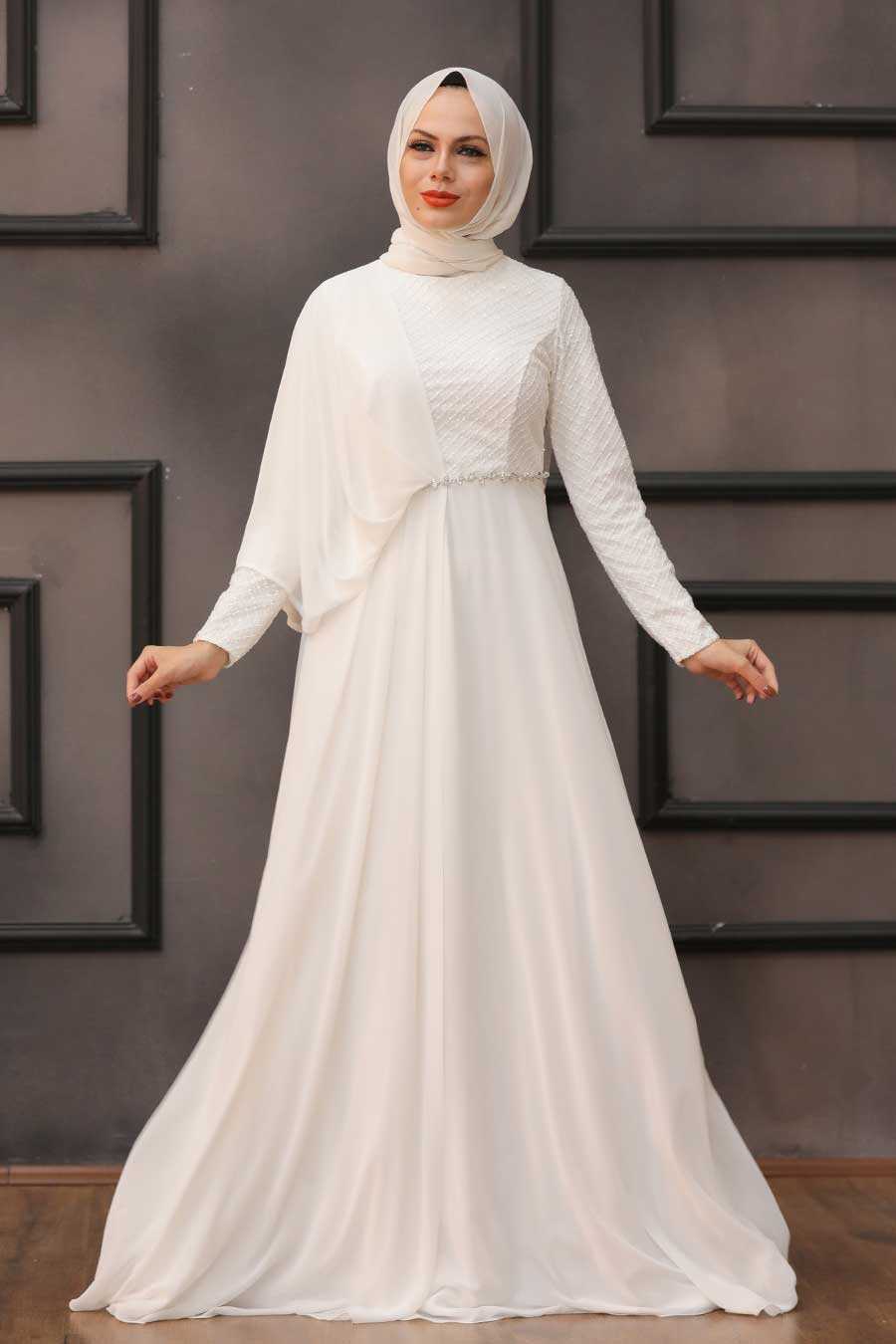 Modern White Modest Prom Dress 3502B - Neva-style.com
