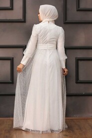 White Hijab Evening Dress 3514B - 2