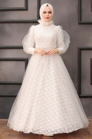  Stylish White Muslim Wedding Dress 40440B - 1