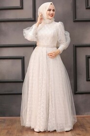  Stylish White Muslim Wedding Dress 40440B - 2