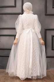  Stylish White Muslim Wedding Dress 40440B - 3