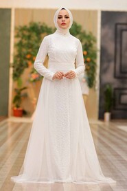  Plus Size White Islamic Wedding Dress 5345B - 1
