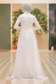  Plus Size White Islamic Wedding Dress 5345B - 4