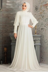 White Hijab Evening Dress 54551B - 2