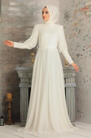 White Hijab Evening Dress 54551B - 1