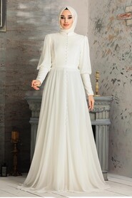White Hijab Evening Dress 54551B - 3