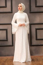 White Hijab Evening Dress 5487B - 1