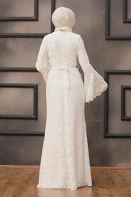 White Hijab Evening Dress 5487B - 2