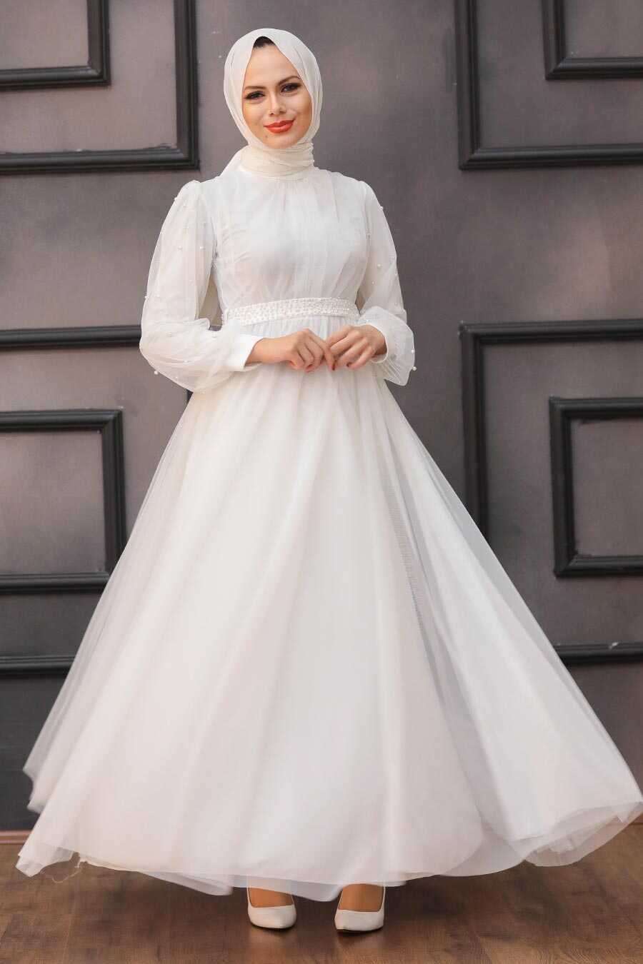 Neva Style - Modern White Islamic Clothing Evening Gown 5514B