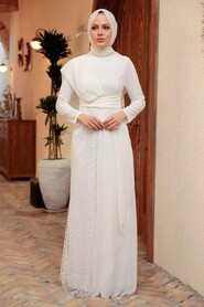  Plus Size White Hijab Evening Dress 56180B - 1