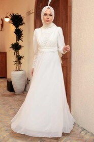 Neva Style -Plus Size White Modest Islamic Clothing Wedding Dress 56280B - Thumbnail