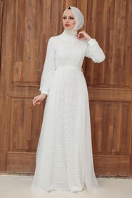  Long Sleeve White Modest Evening Gown 5632B - 1
