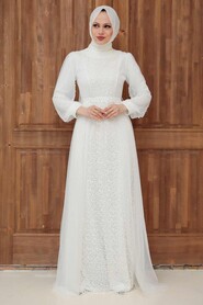 Long Sleeve White Modest Evening Gown 5632B - 2