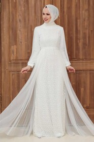  Long Sleeve White Modest Evening Gown 5632B - 3