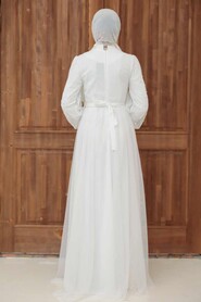  Long Sleeve White Modest Evening Gown 5632B - 4