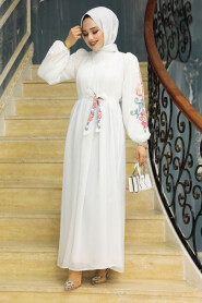 White Hijab For Women Dress 8889B - 1