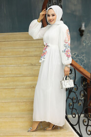 White Hijab For Women Dress 8889B - 2